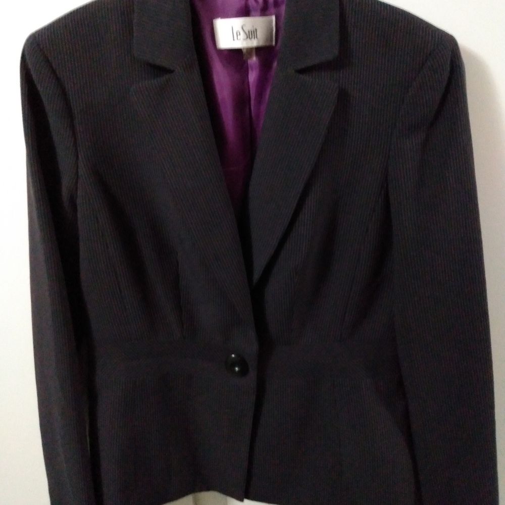 Le Suit Purple Pinstripe Black Blazer